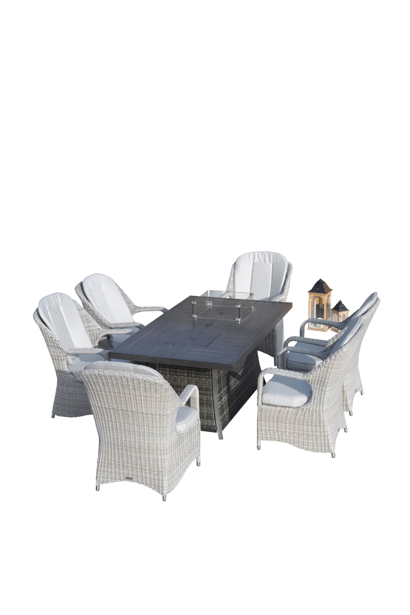 7-piece Patio Chair Set with Firepit and Ice Container Dining Table