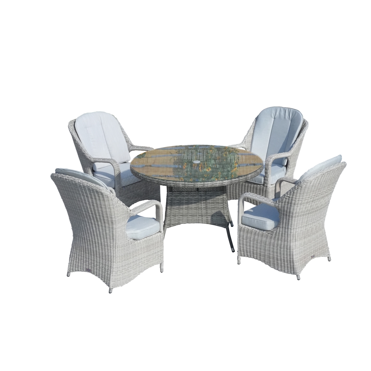 5-piece Patio Wicker Round Dining Set with 4 Armchairs