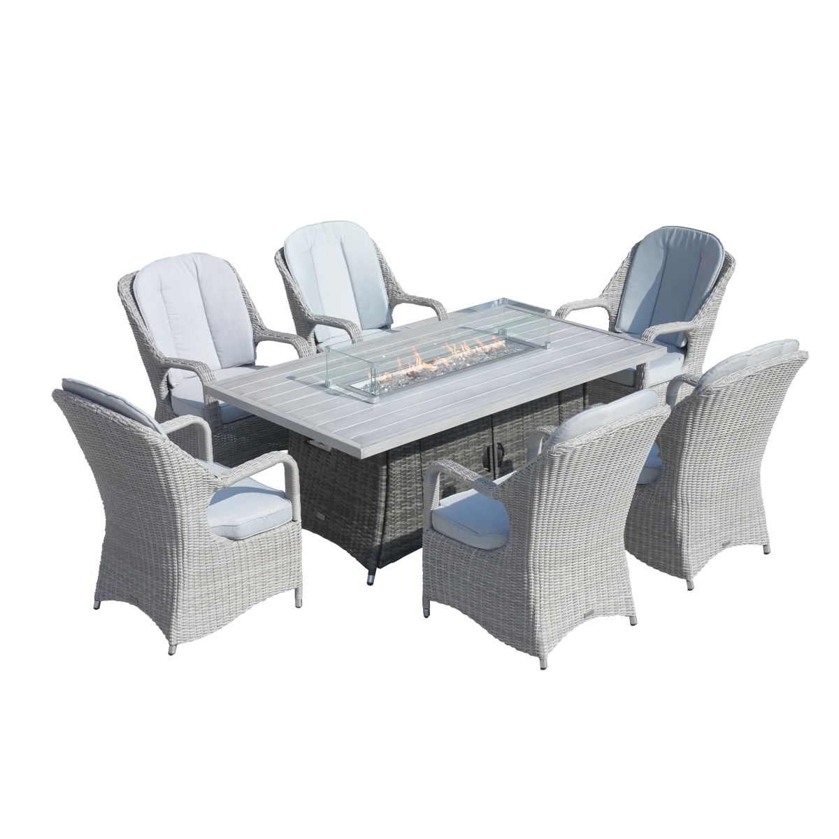 7-Piece Patio Dining  Wicker Sets with Aluminium Fire Pit Table