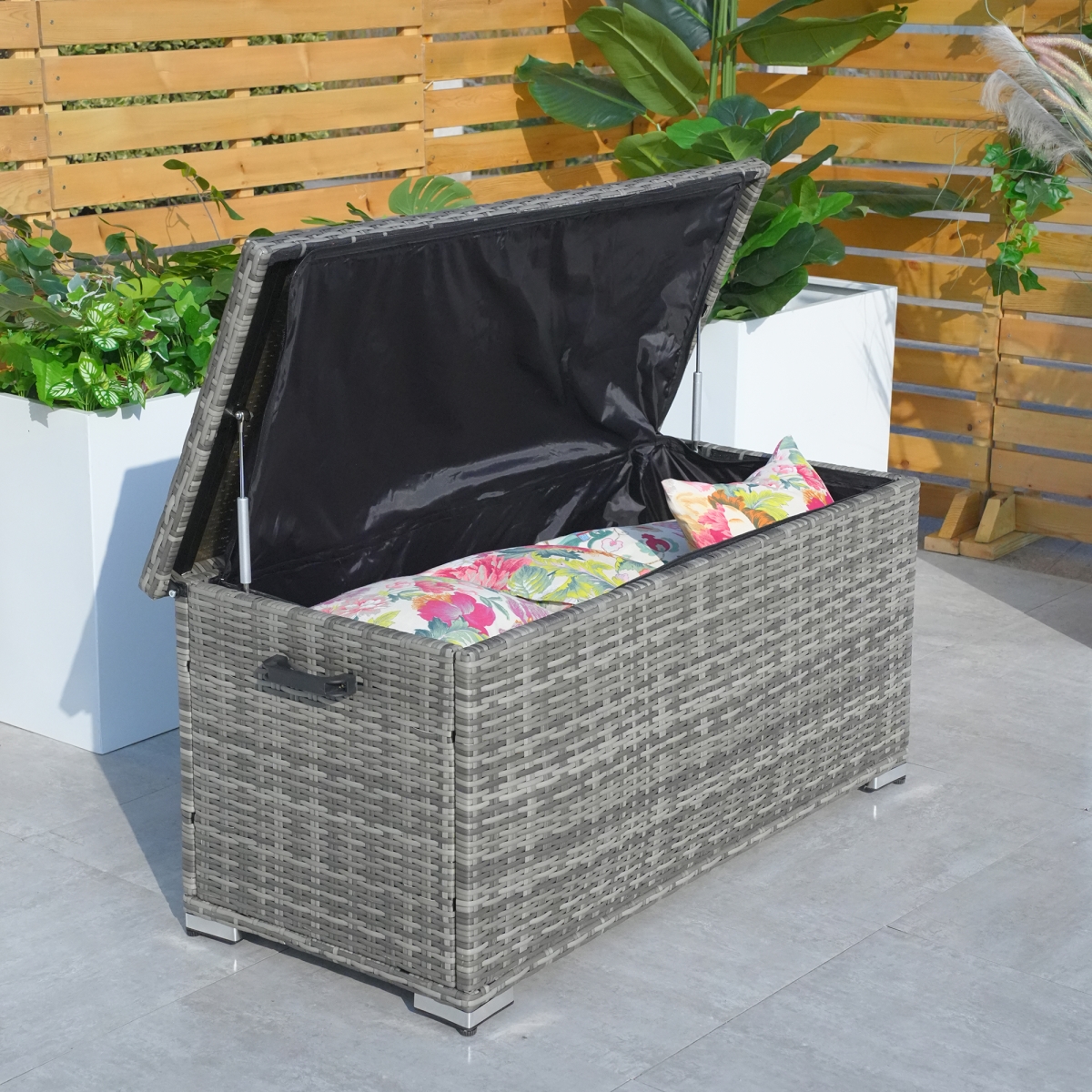 Large 296 Gallons Gray Lamao Rattan Outdoor Storage Box Deck Box