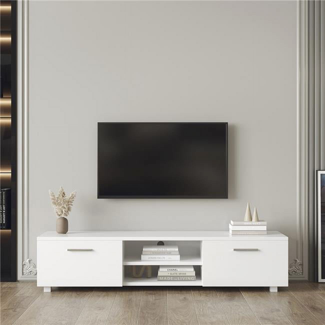 UBS-W33129218 White TV Stand for 70 Inch TV, Media Console Entertainment Center Television Table -  Direct Wicker