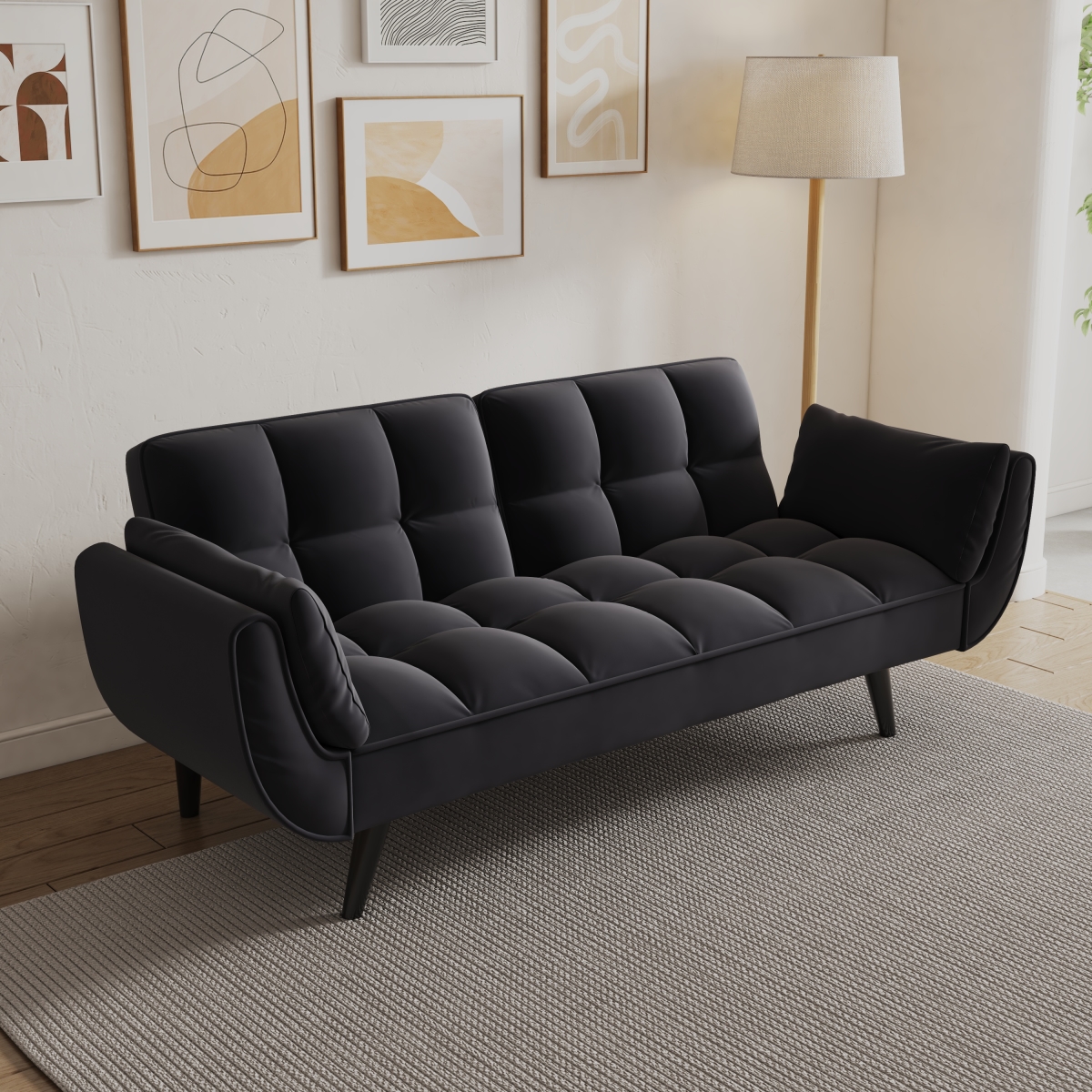 Convertible Sofa Bed - Black - 57 Inch - Adjustable Backrest