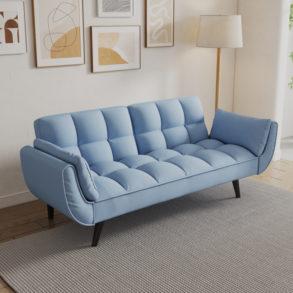 57 Inch Sofa Bed with Comfortable Pillow, Adjustable Backrest Convertible Sleeper Sofa Couch for Living Room