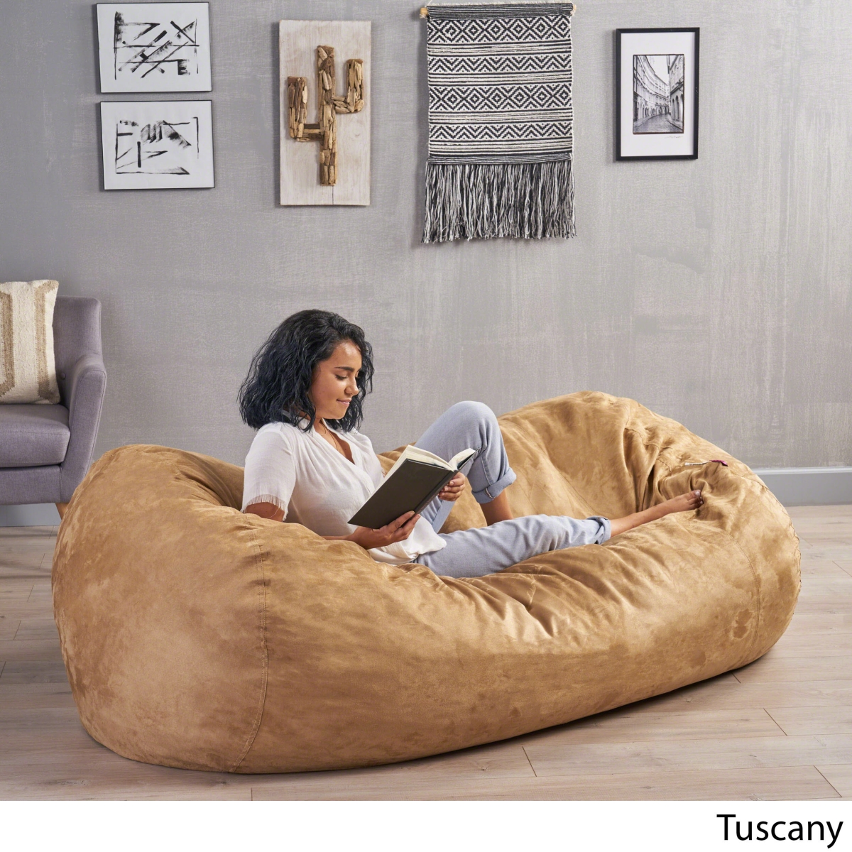 Picture of Direct Wicker UBS-B181P162985 8 Foot Sofa Sack Bean Bag Chair&#44; Memory Foam Lounger with Suede Cylindrical  Cover&#44; Traditional
