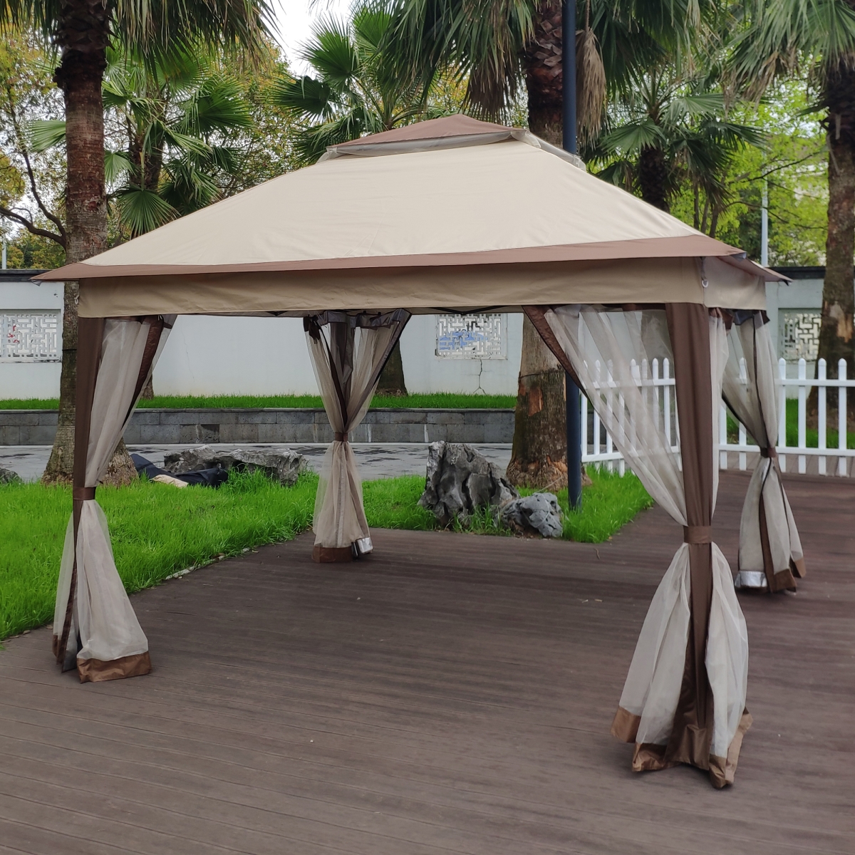 UBS-W41932833 11x 11Ft Outdoor Pop Up Gazebo Canopy With Removable Zipper Netting, Suitable For Patio Backyard Garden Camping Area