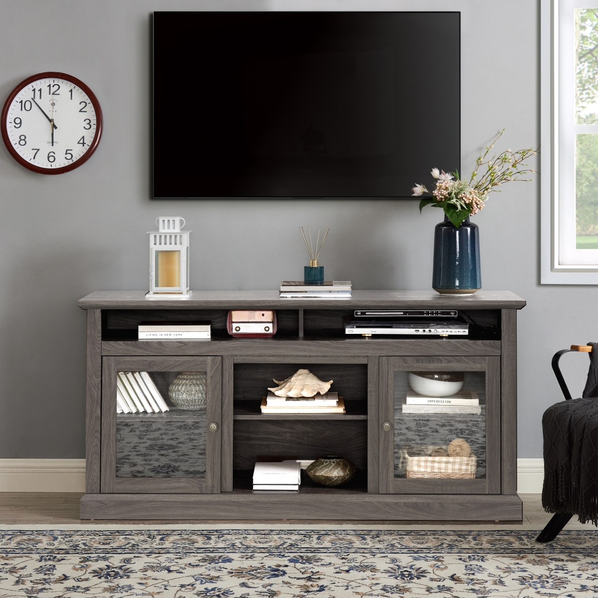 Picture of Direct Wicker UBS-W1758P147684 Contemporary TV Media Stand&#44; Entertainment Console for TV Up to 65&apos; with Open and Closed Storage Space