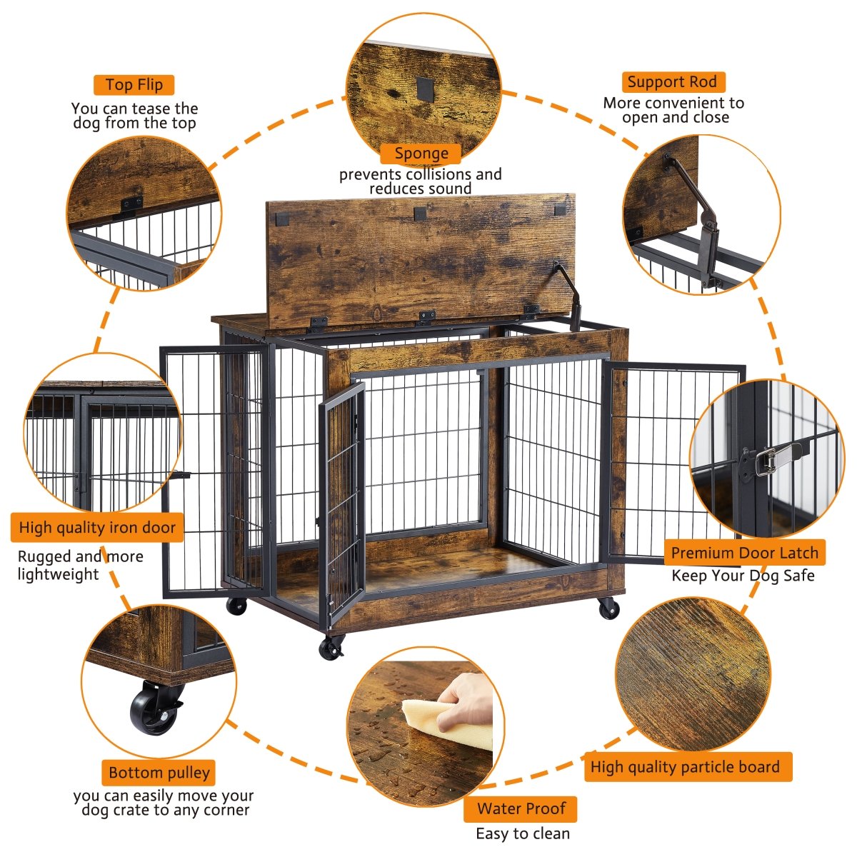 Picture of Direct Wicker UBS-W1162120540 Wooden Dog Crate&#44;Pet Cage with Removable Tray&#44;Rustic Brown&#44;31.50&apos;&apos; W x 22.05&apos;&apos; D x 24.8&apos;&apos; H.