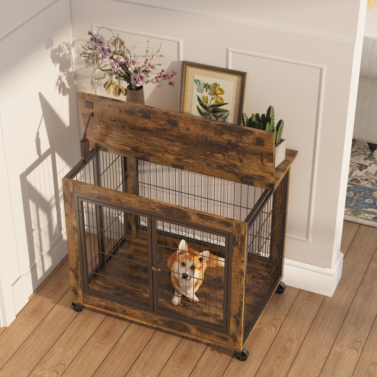 Picture of Direct Wicker UBS-W1162120540 Wooden Dog Crate&#44;Pet Cage with Removable Tray&#44;Rustic Brown&#44;31.50&apos;&apos; W x 22.05&apos;&apos; D x 24.8&apos;&apos; H.