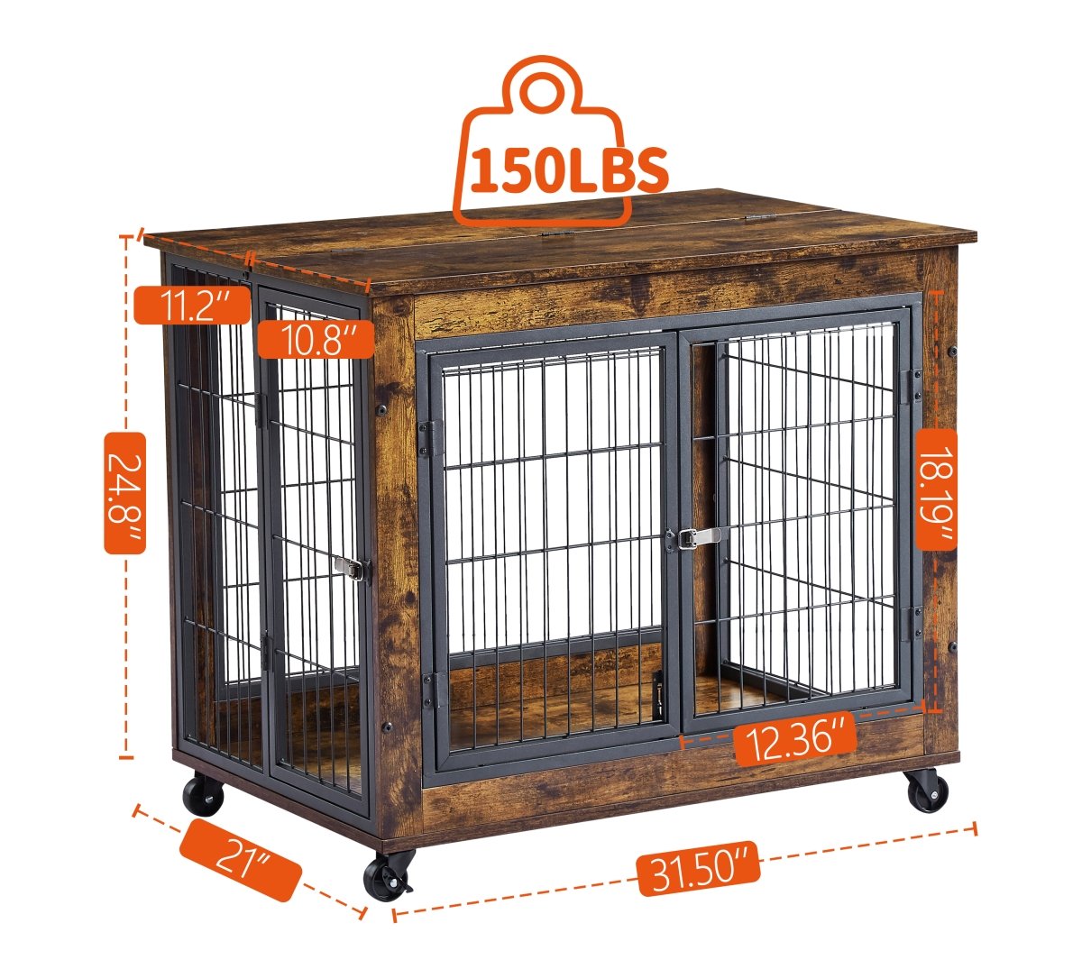 Picture of Direct Wicker UBS-W1162120540 Wooden Dog Crate&#44;Pet Cage with Removable Tray&#44;Rustic Brown&#44;31.50&apos;&apos; W x 22.05&apos;&apos; D x 24.8&apos;&apos; H.