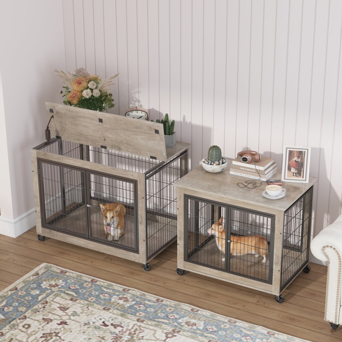 Picture of Direct Wicker UBS-W116291737 Wooden Dog Crate&#44;Pet Cage with Removable Tray&#44;Grey&#44;38.58&apos;&apos;w x 25.5&apos;&apos;d x 27.36&apos;&apos;h.
