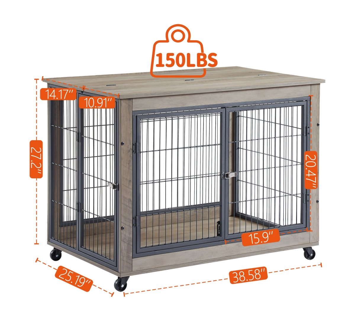 Picture of Direct Wicker UBS-W116291737 Wooden Dog Crate&#44;Pet Cage with Removable Tray&#44;Grey&#44;38.58&apos;&apos;w x 25.5&apos;&apos;d x 27.36&apos;&apos;h.
