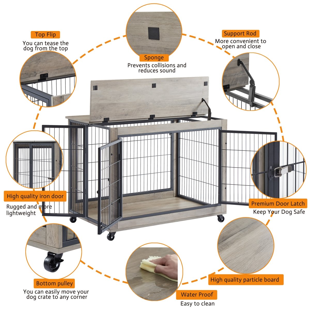 Picture of Direct Wicker UBS-W116291737 Wooden Dog Crate&#44;Pet Cage with Removable Tray&#44;Grey&#44;38.58&apos;&apos;w x 25.5&apos;&apos;d x 27.36&apos;&apos;h.