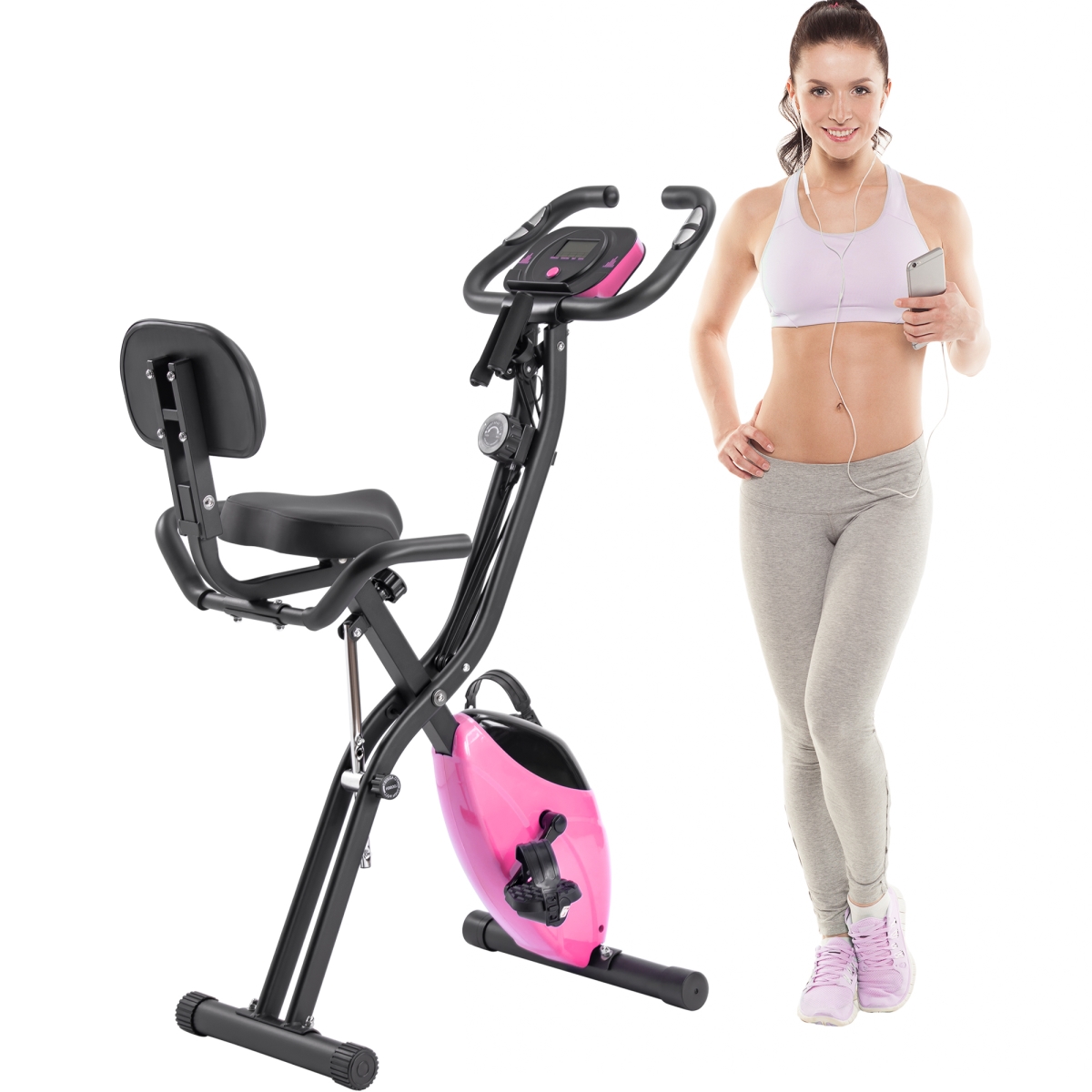 Folding Exercise Bike, Fitness Upright and Recumbent X-Bike with 16-Level Adjustable Resistance, Arm Bands and Backrest -  Apariencia, AP4413923