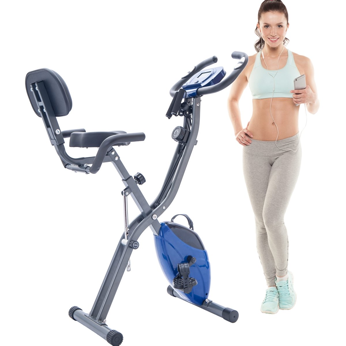 UBS-MS187237CAA Folding Exercise Bike, Fitness Upright and Recumbent X-Bike with 16-Level Adjustable Resistance, Arm Bands and Backrest -  Direct Wicker