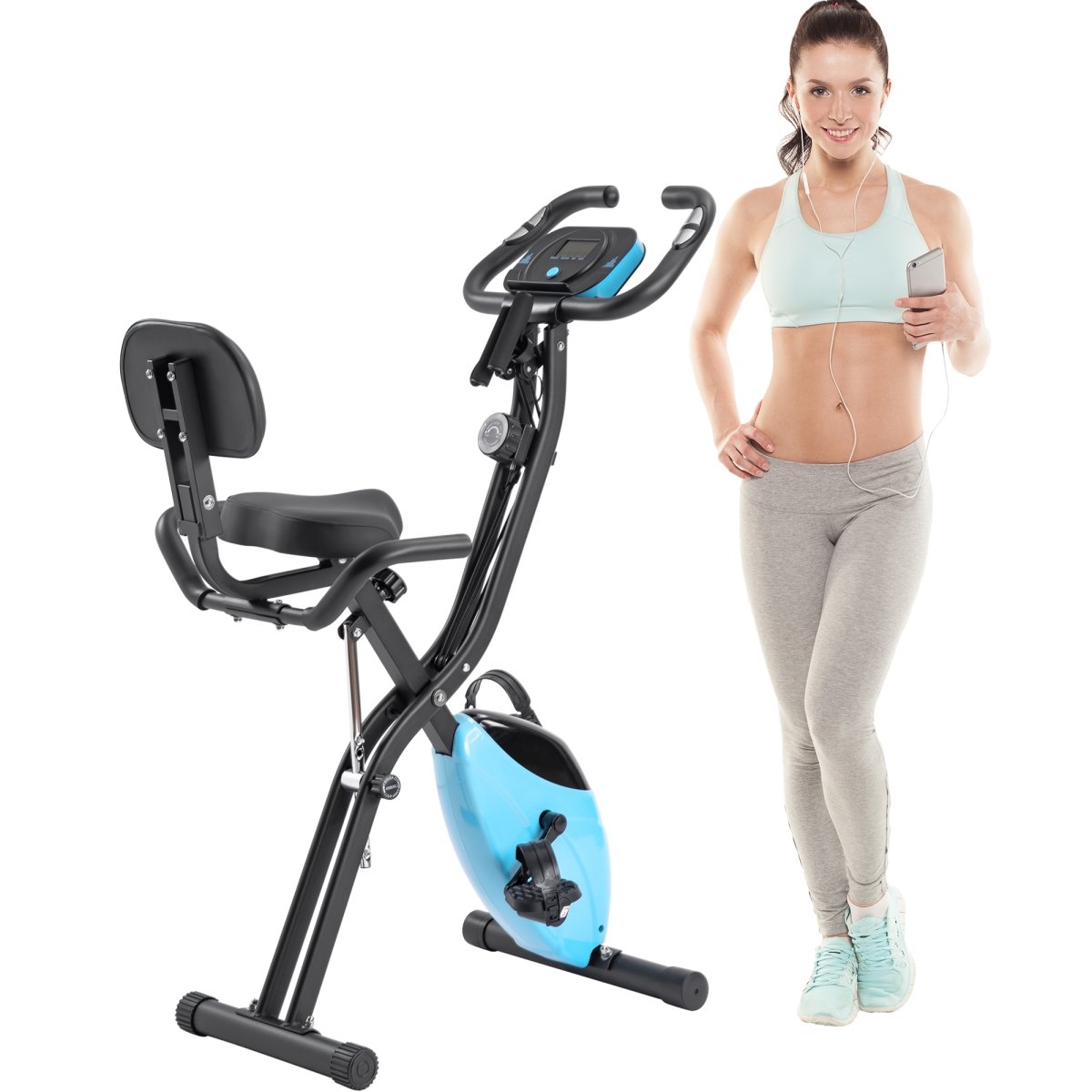 Folding Exercise Bike, Fitness Upright and Recumbent X-Bike with 16-Level Adjustable Resistance, Arm Bands and Backrest -  Apariencia, AP4413925