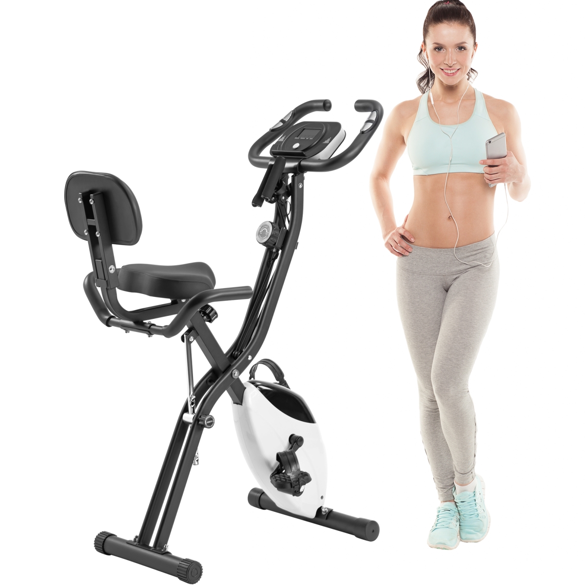 Folding Exercise Bike, Fitness Upright and Recumbent X-Bike with 16-Level Adjustable Resistance, Arm Bands and Backrest -  Apariencia, AP4413926