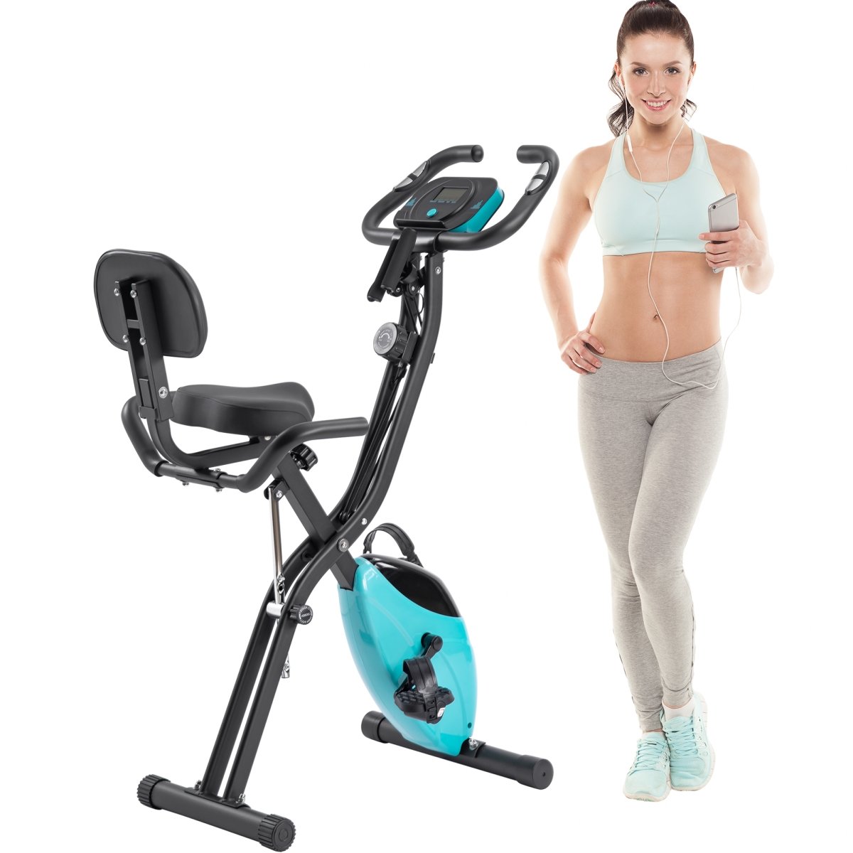 Folding Exercise Bike, Fitness Upright and Recumbent X-Bike with 16-Level Adjustable Resistance, Arm Bands and Backrest -  Apariencia, AP4413928