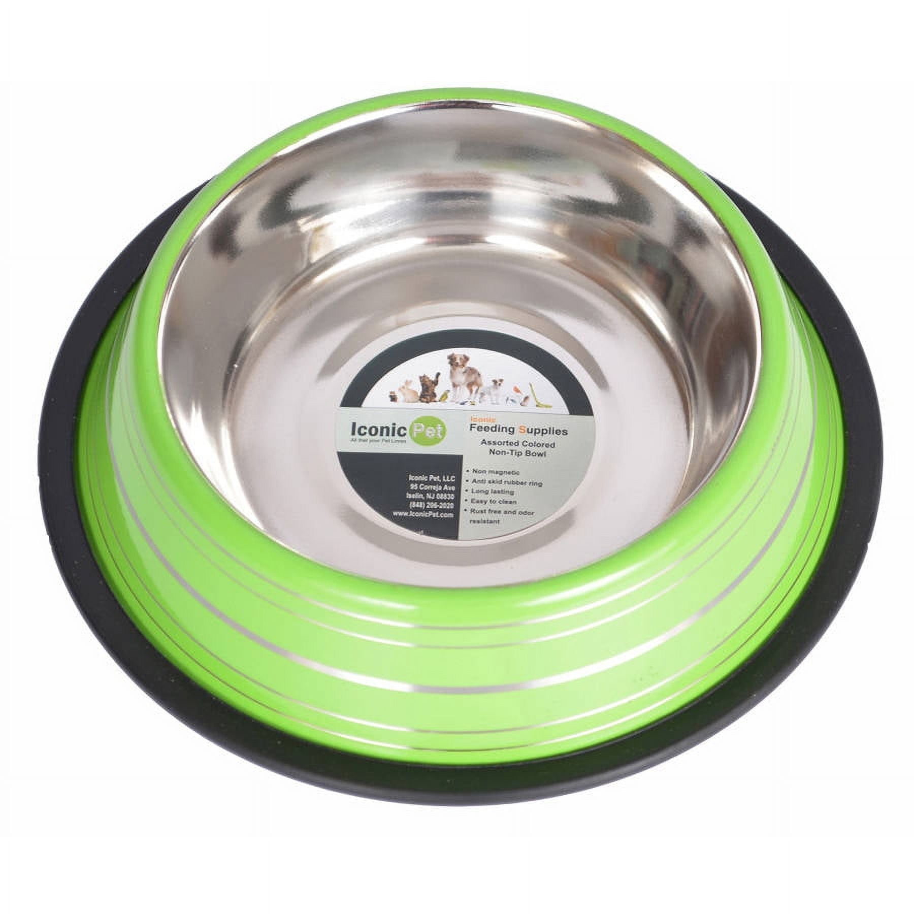 Picture of Iconic Pet 92174 Color Splash Stripe Non-Skid Pet Bowl- Green - 32 oz