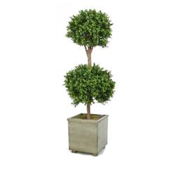 Distinctive Designs T794-L11 63 in. Boxwood Double Ball Topiary in Weathered Gray Rustic Wooden Planter