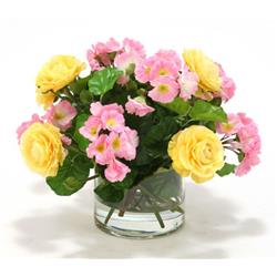 Waterlook Pink Primrose & Yellow Ranunculus in Glass Cylinder