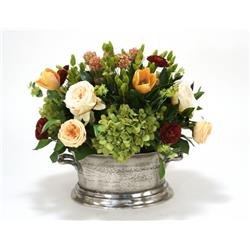 Picture of Distinctive Designs 3315B Mixed Floral of Roses&#44; Hydrangea & Tulips in Pewter Newport Planter
