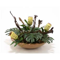 Tropical Foliage with Proteas, Natrag & Pods in Mocha Glazed Bowl