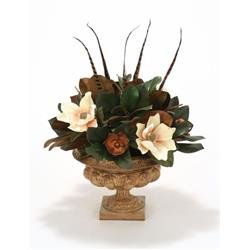 Magnolia & Feathers in Honey Walnut Urn