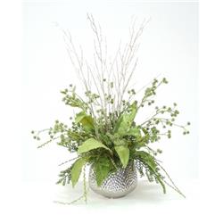 Distinctive Designs XA-247 Holiday Arrangement in Silver Planter with Green Glittered & Jeweled Branches