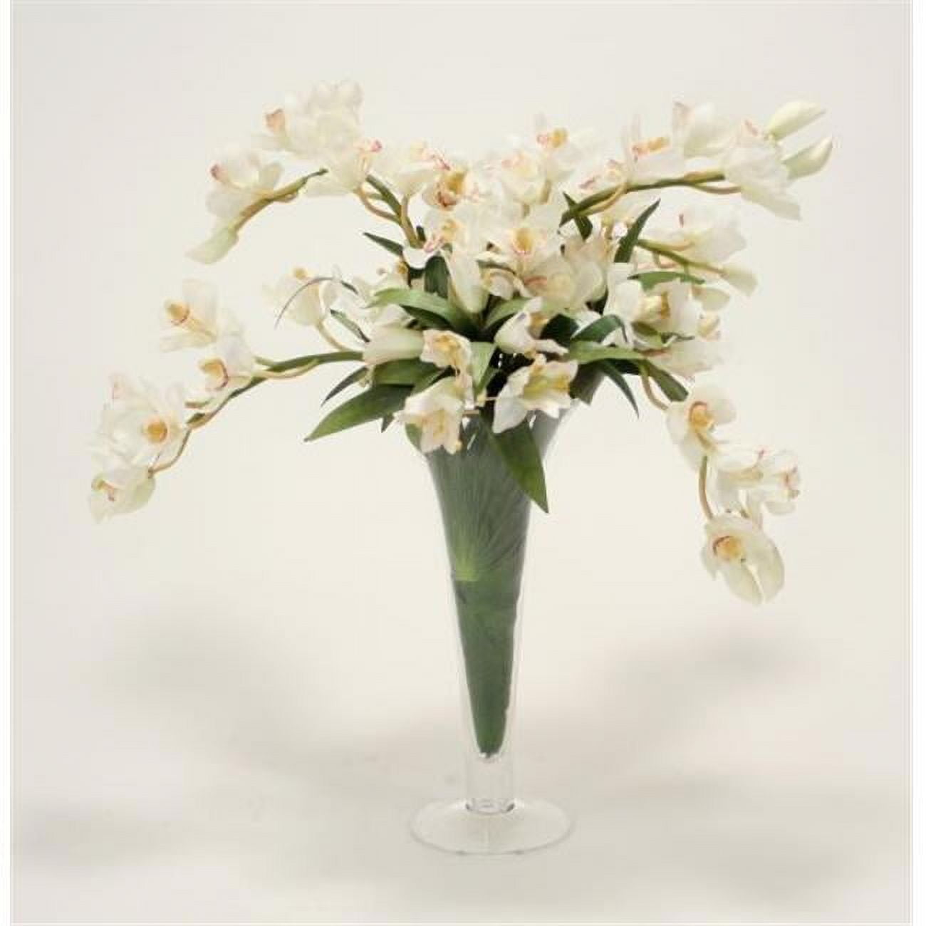 Picture of Distinctive Designs 17078 Waterlook White Orchid Tropical Mi x in Glass Vase&#44; Neutral