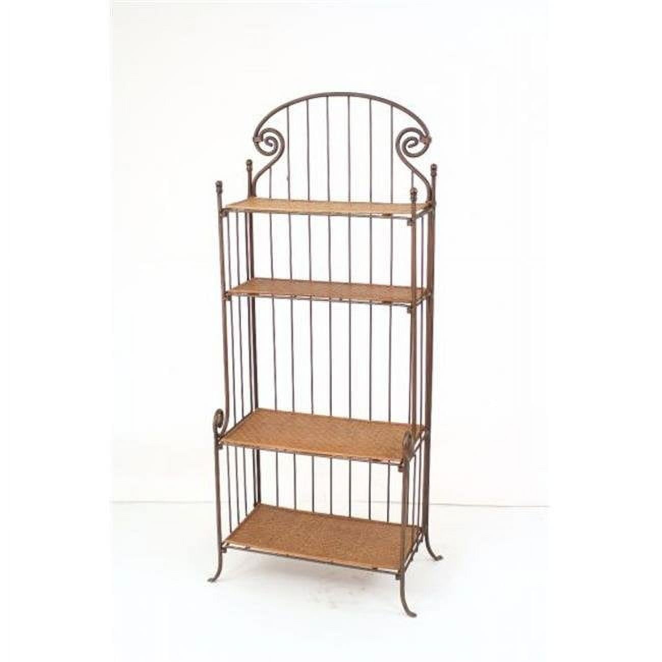 Pewter Corinthian KD Bakers Rack with Bamboo Shelves, Metallic