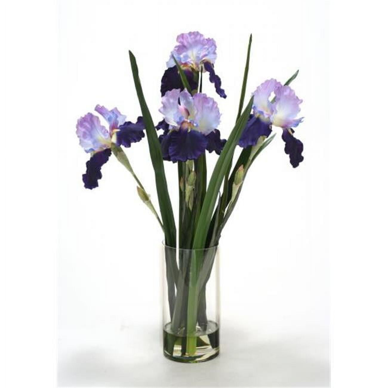 Distinctive Designs  Waterlook Violet Irises with Grass Blades in Glass Cylinder - Blues