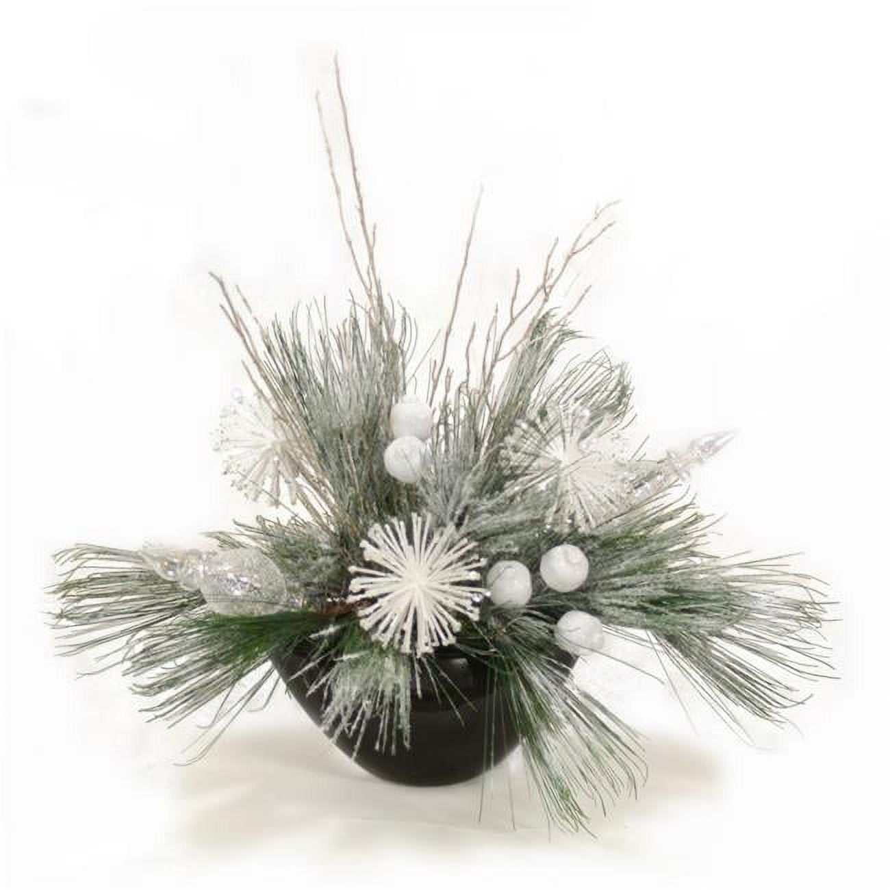 Unisex Snow Pine with White Glitter Accents in Black Container
