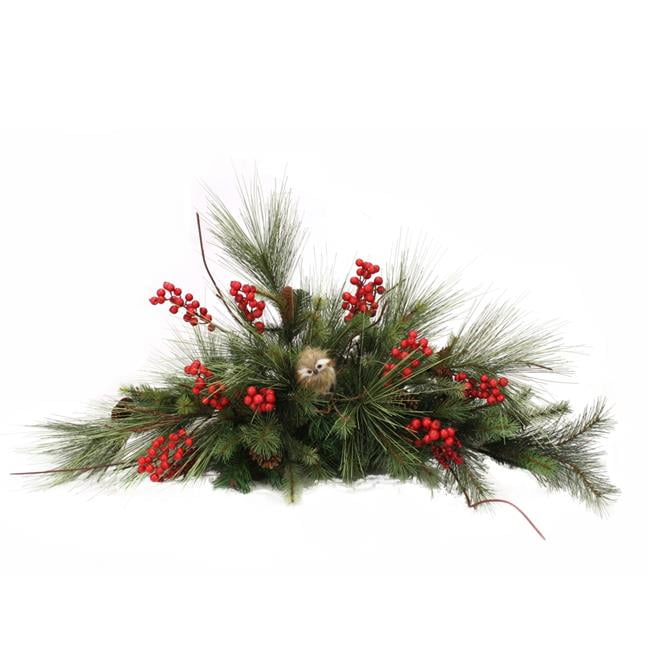 Unisex Long Needle Pine with Red Berries & Speckled Owl - Green