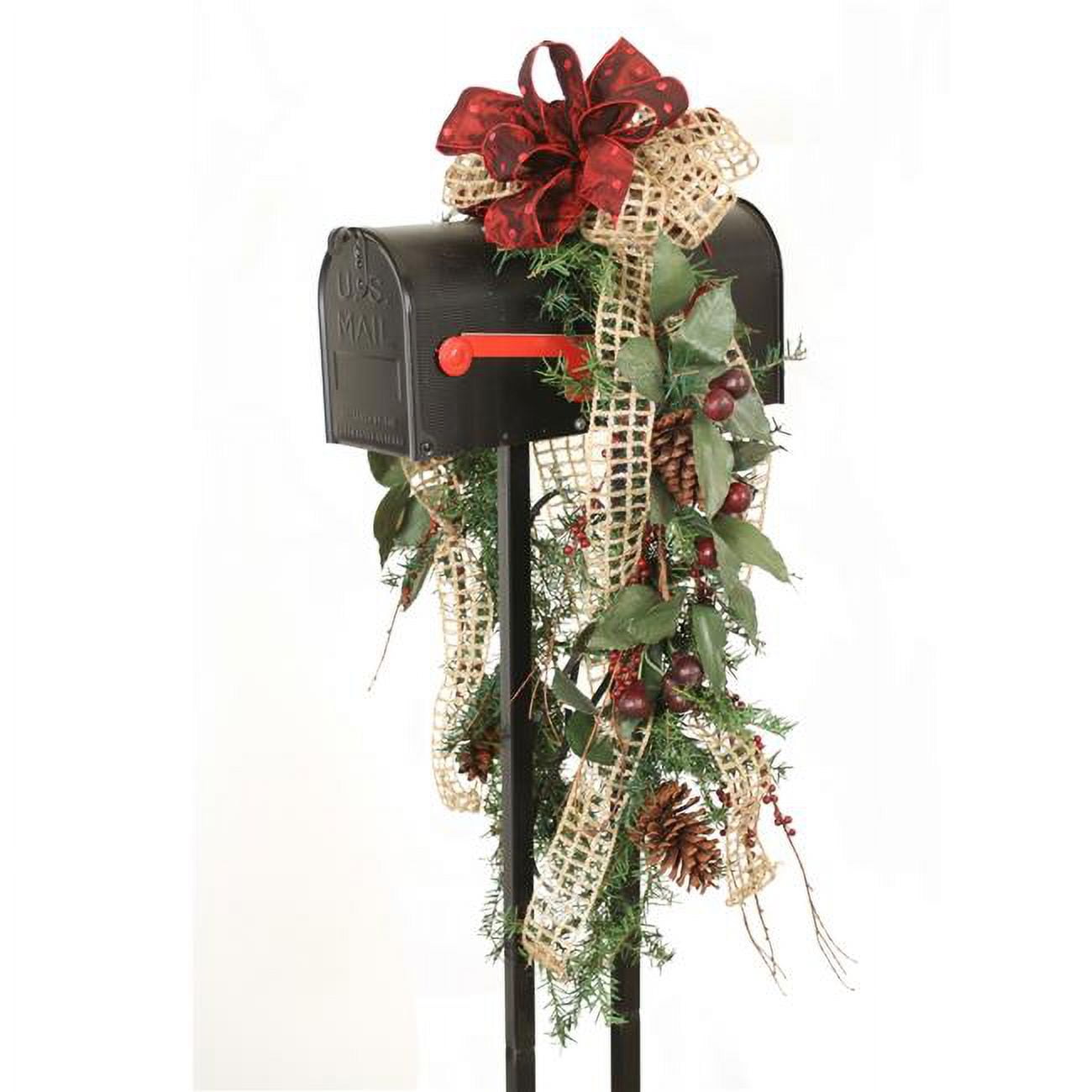 Disttive Designs X05XA11 Unisex Mailbox Garland Adorned with Berries & Olives, Pine Cones & Ribbon - Red