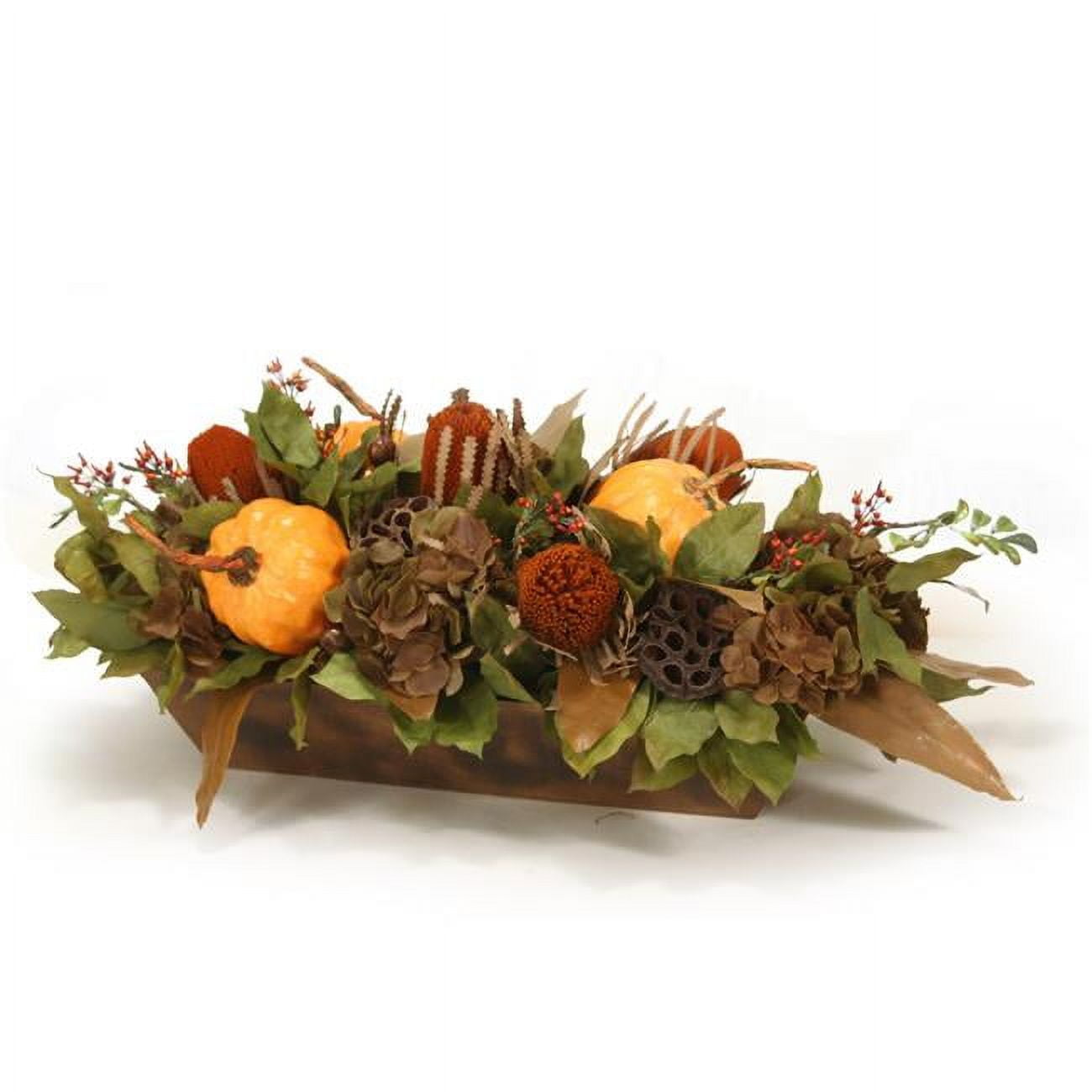 Unisex Harvest Centerpiece with Banksi & Hydrangeas - Green