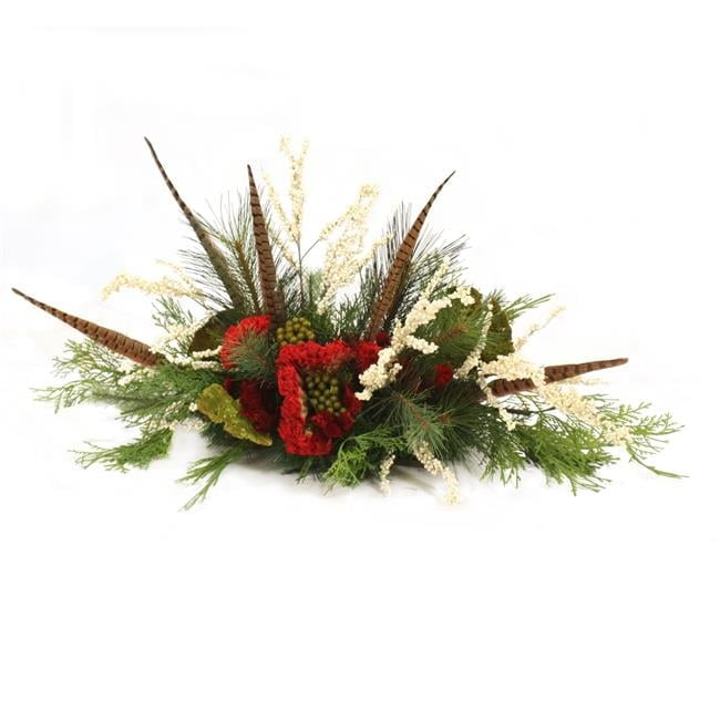 Unisex Cream Berries with Pine & Feathers - Green