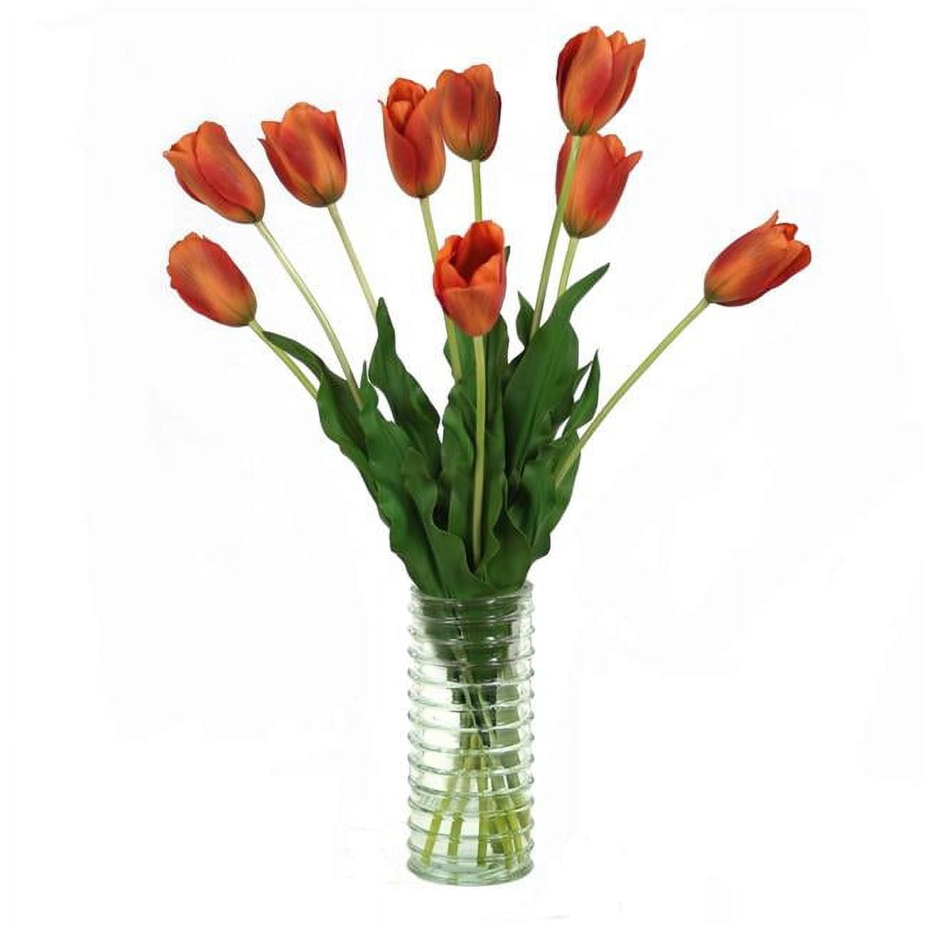 Unisex Orange Tulips in Glass Ribbed Vase