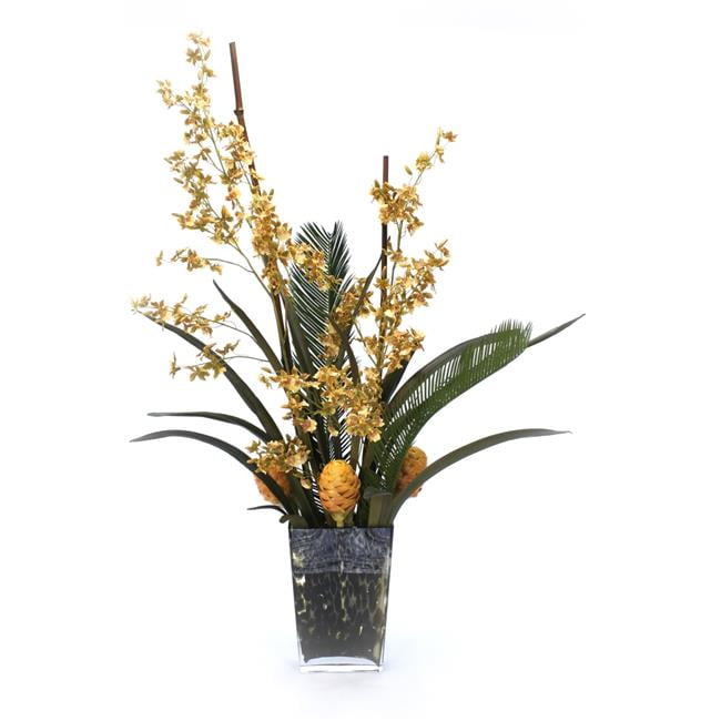 Unisex Oncidium Orchid with Palm & Honey Comb Proteas - Green