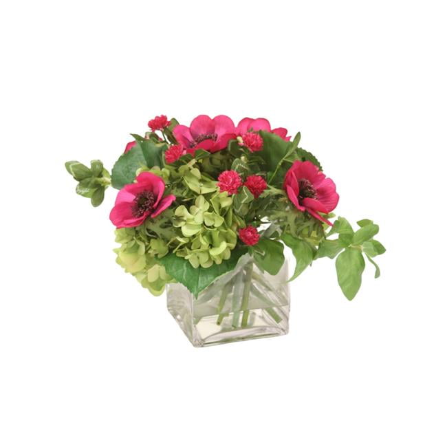 Unisex Hydrangeas Anemonies & Clover in Glass - Purple