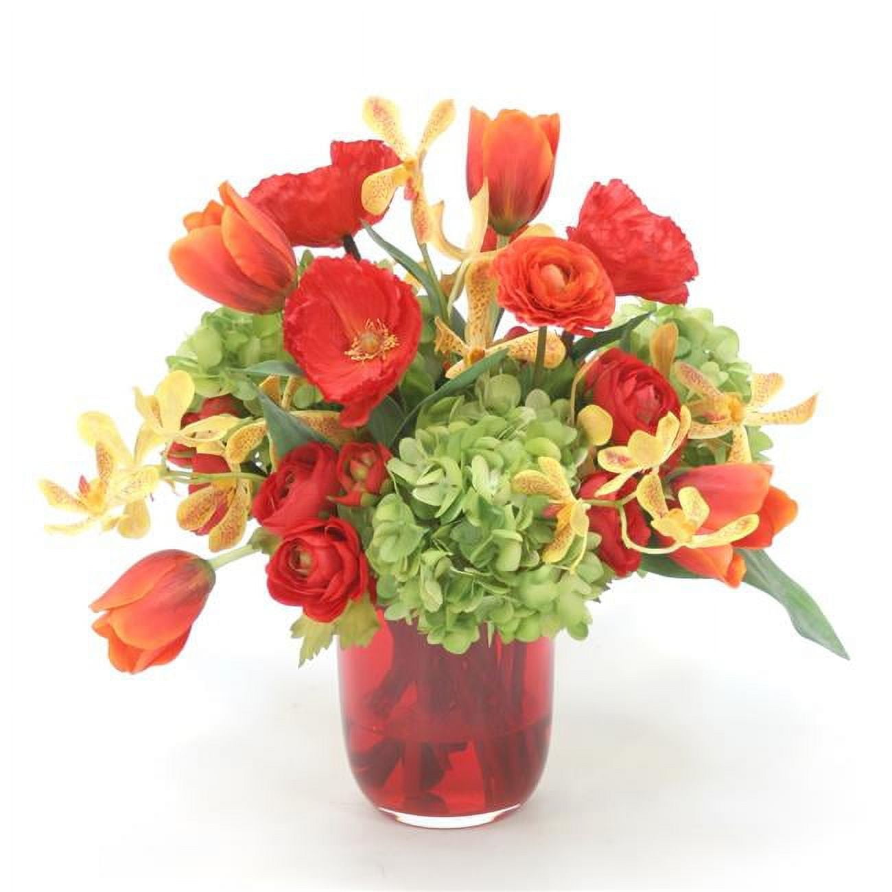 Unisex Mixed Flower Bouquet in Glass Vase - Green