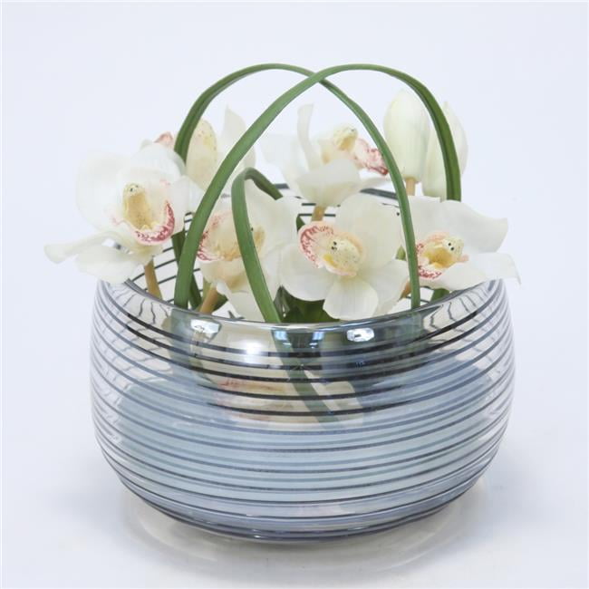 Unisex Orchid in Black Ring Glass Bowl - Green