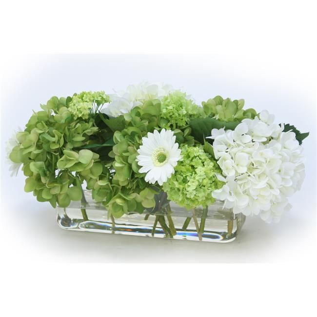 Unisex Hydrangea Mix in Rectangle Vase - Green