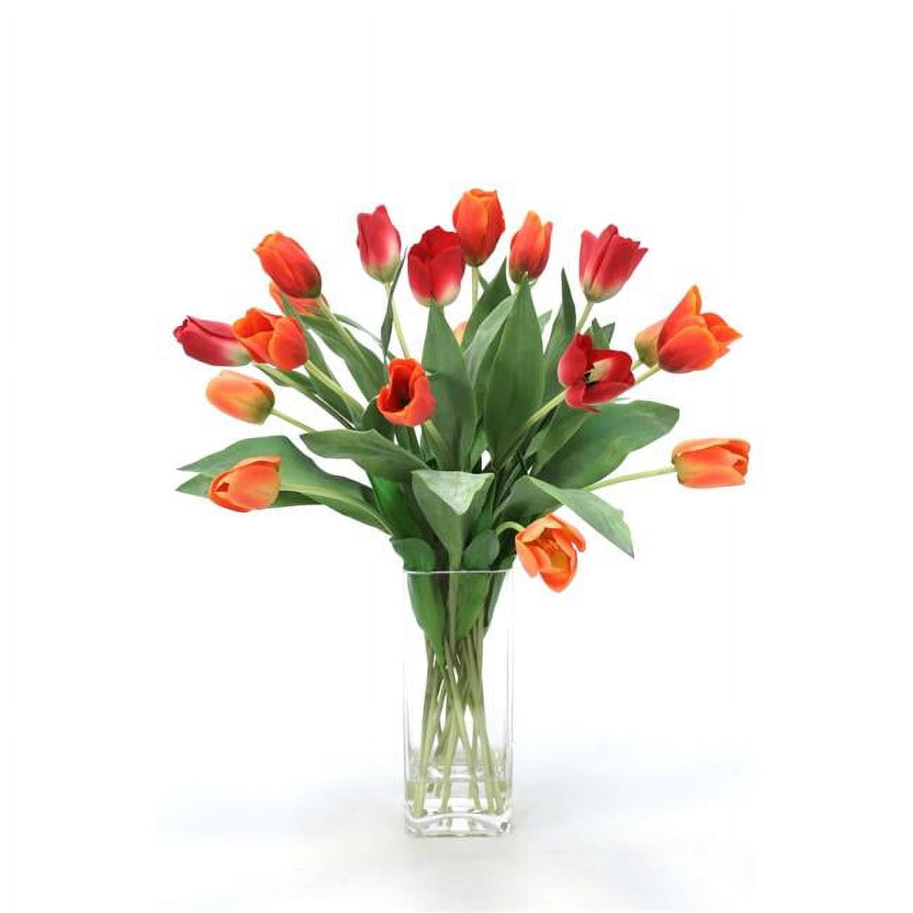 Unisex Mixed Tulips in Square Tall Vase - Green