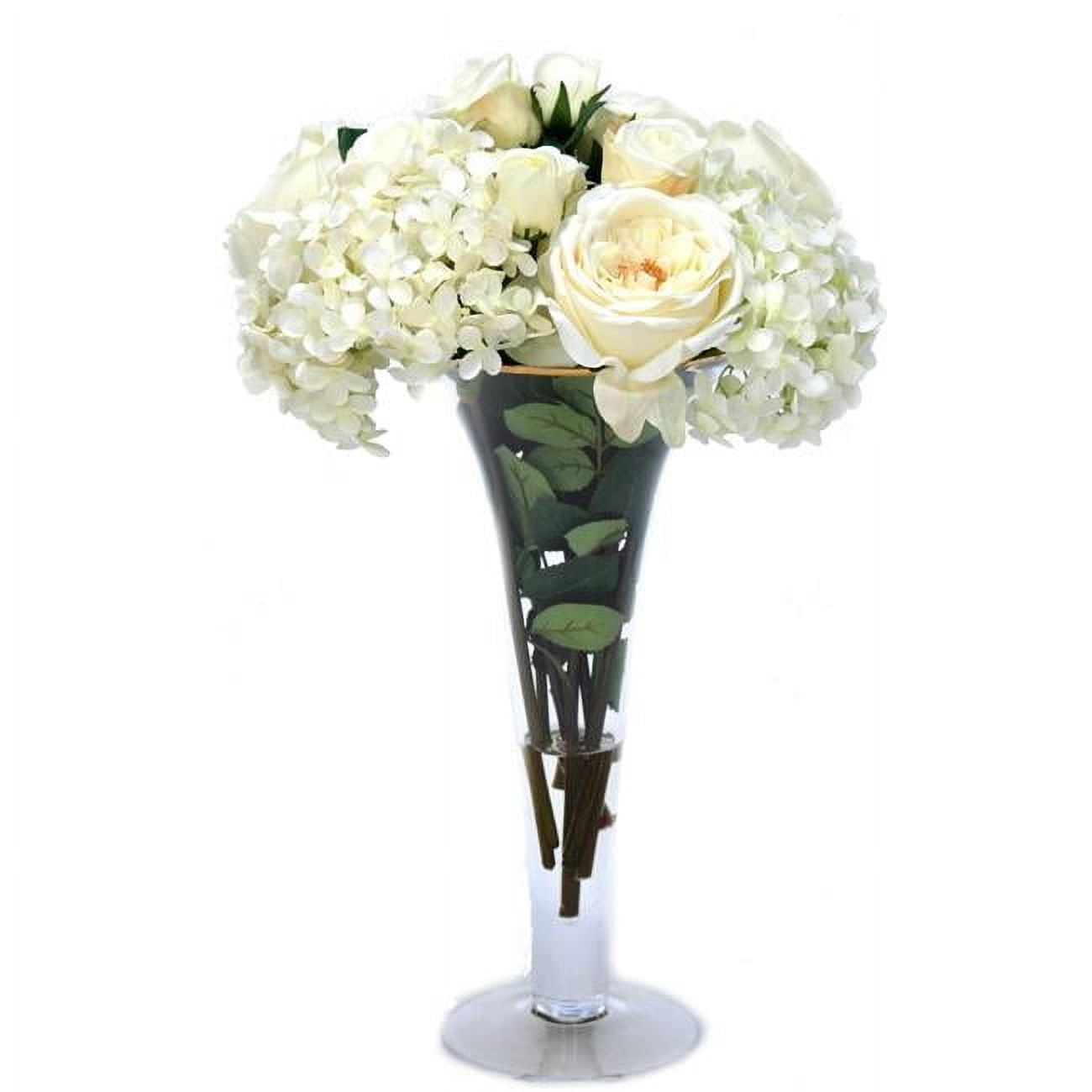 Unisex White & Rose & Hydrangeas in Trumpet Vase - Green