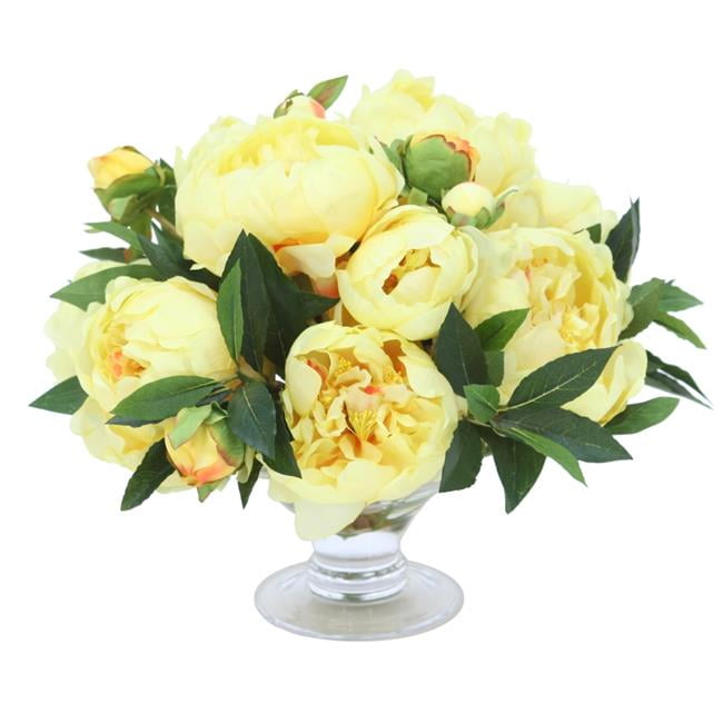 Unisex Yellow Peonies in Low Footed Bowl - Yellow