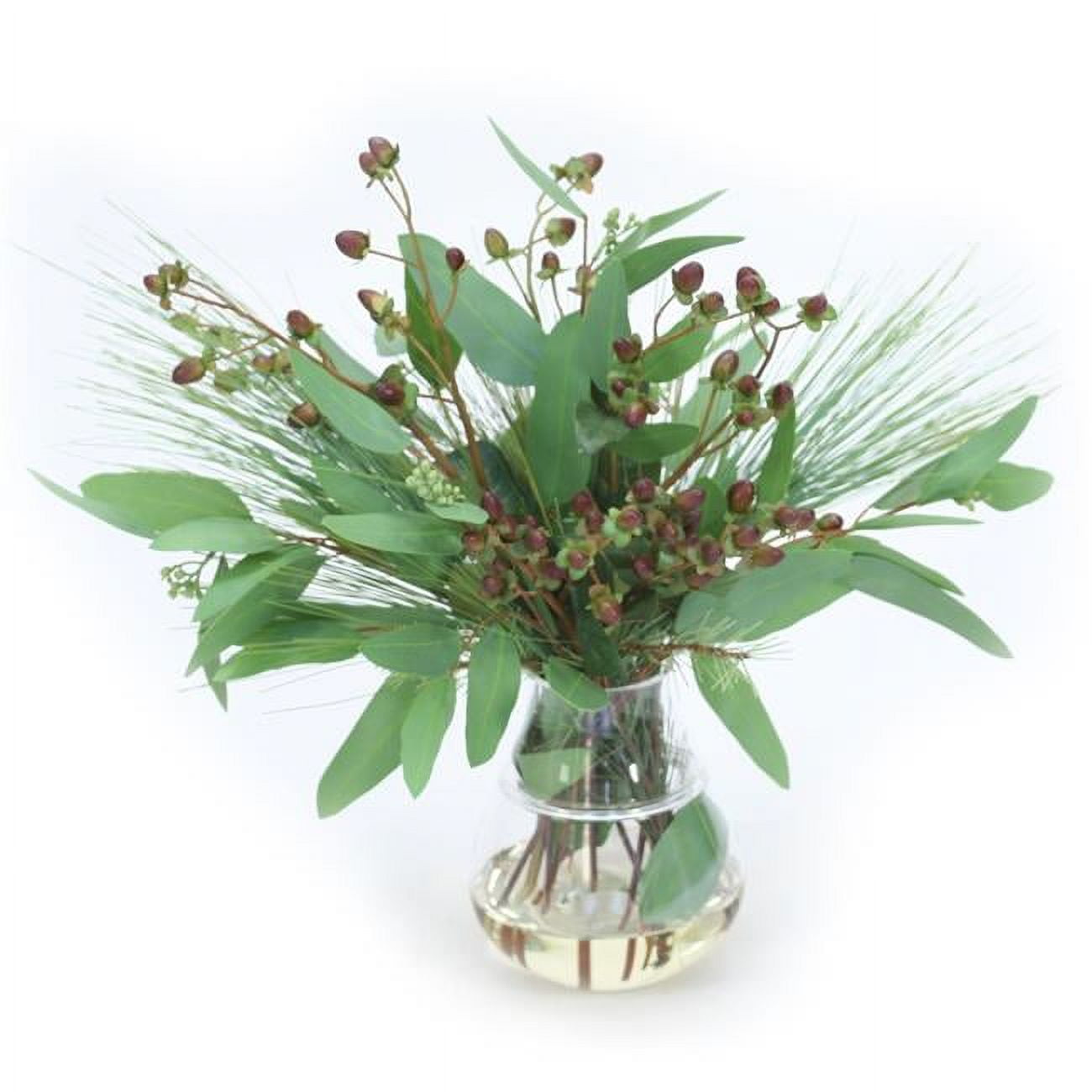 Unisex Hypericum Berries in Glass Vase with Rim - Green
