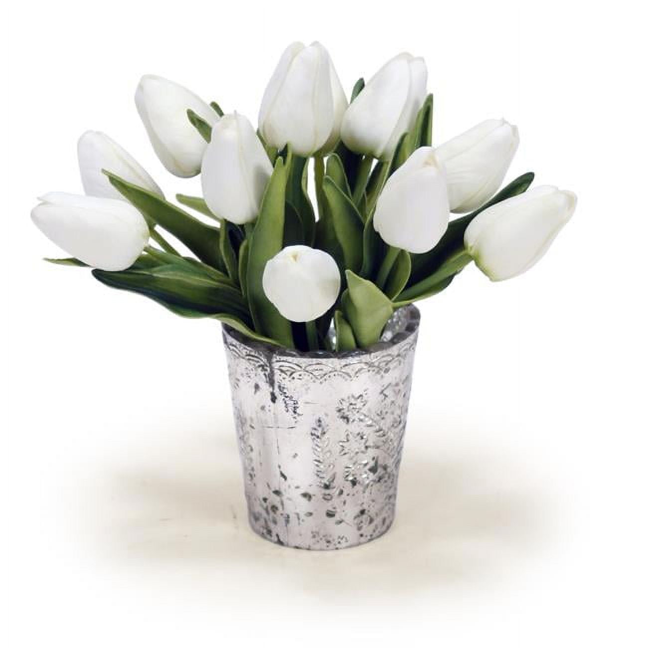 Unisex Mini White Tulips in Silver Votive - Set of 2