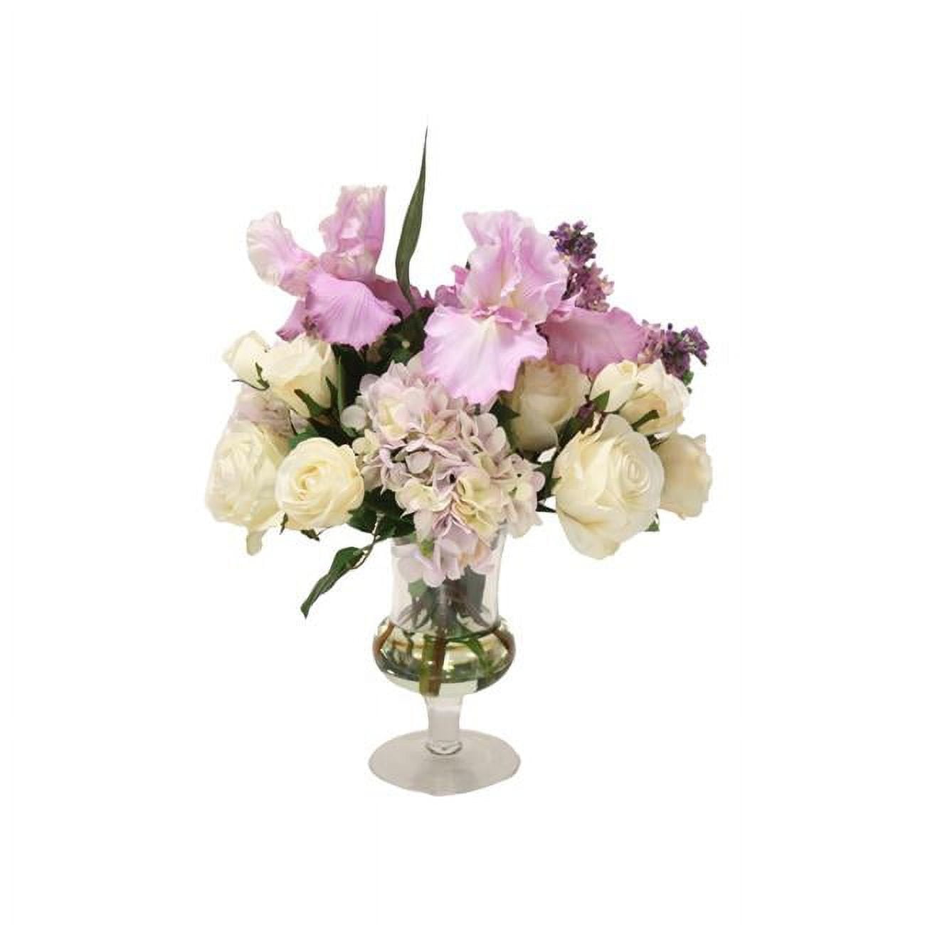 20 x 16 x 14 in. Unisex Cream - White & Lavender Hydrangea with Lavender Iris in Glass Urn - Purple