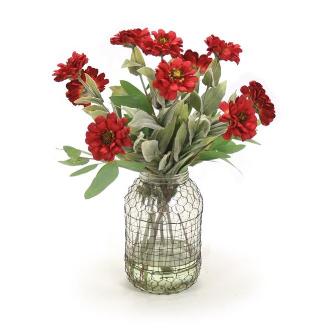 Unisex Burgundy Zinnas with Eucalyptus - Red