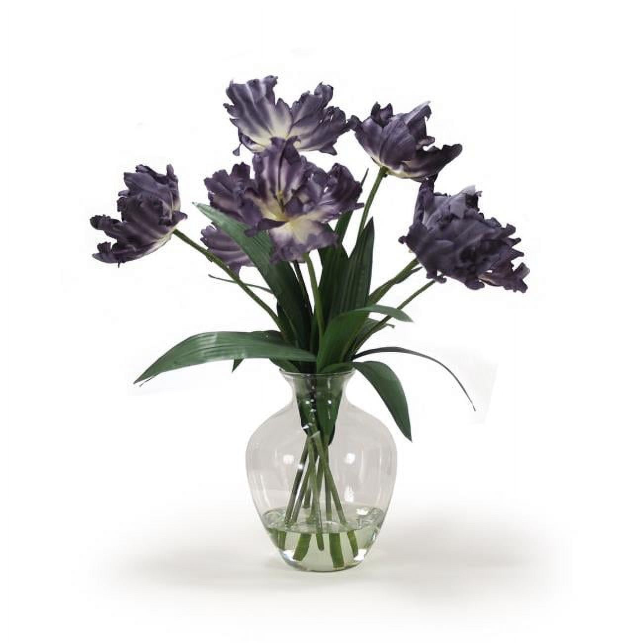 Unisex Navy Blue Parrot Tulips in Glass Vase
